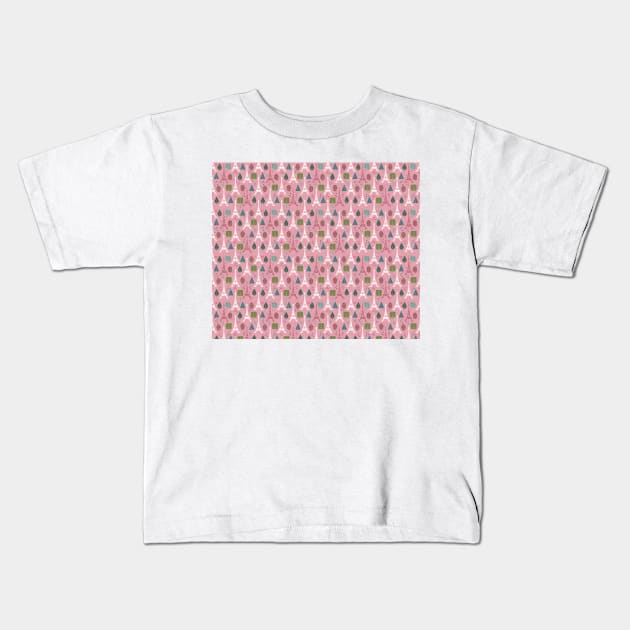 Cutesy Pink Eiffel Tower Pattern Kids T-Shirt by saradaboru